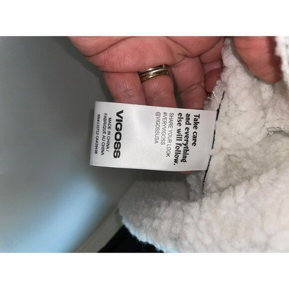 New Vigoss Shearling Aviator Jacket Faux Leather & Sherpa Trim Size Medium - Picture 6 of 9